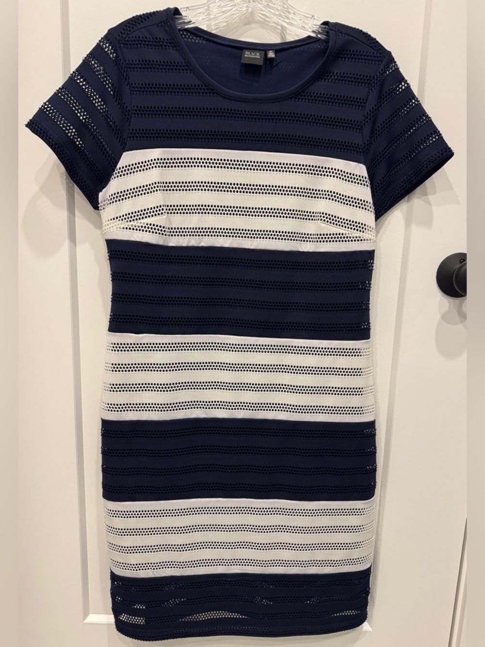 Saks Fifth Avenue Navy & White Striped Eyelet Dress